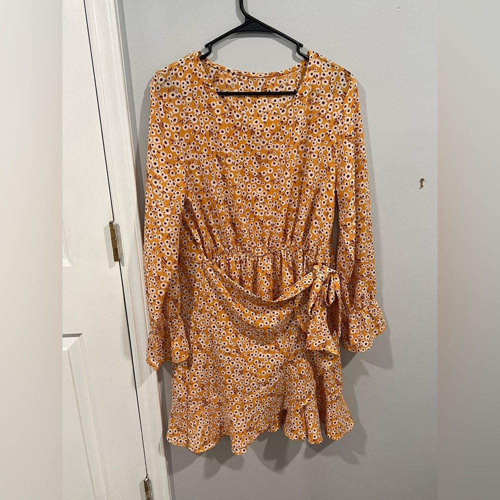 Yellow floral wrap dress